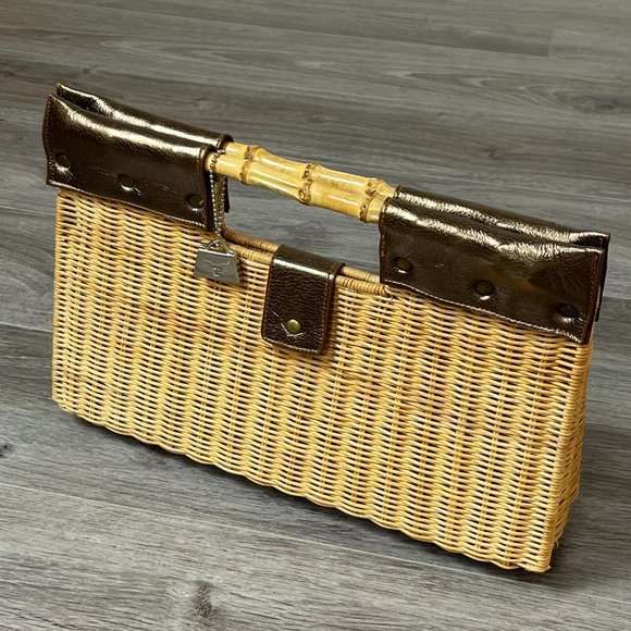 JEANNIE LOTTIE • Woven Rattan Clutch with Bamboo Handles • ALMOST NEW! - Picture 7 of 13